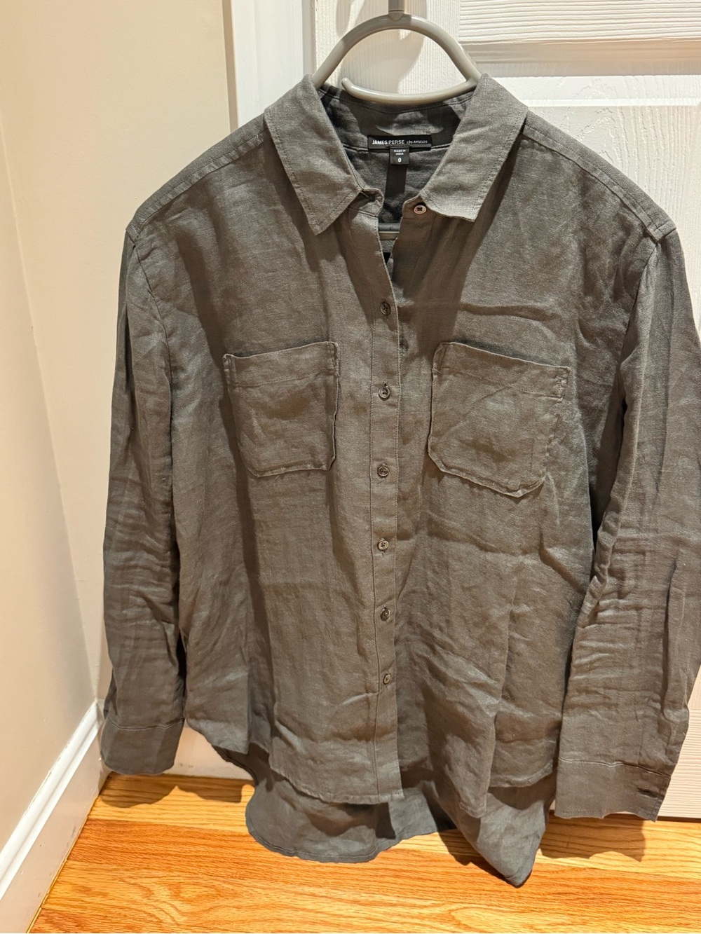 James Perse Linen Olive Green Button-Up Shirt size 0